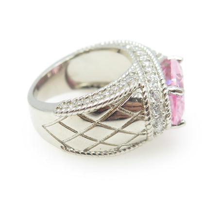 925 Sterling Silver Oval & Round-Cut Pink & White C Z Ring Size 7.25