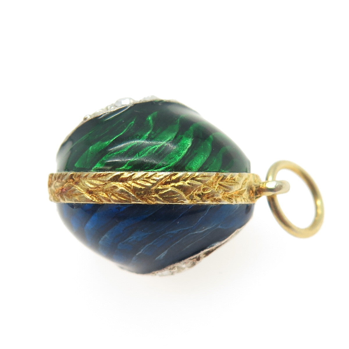 RAFKA Sterling Silver Vermeil Enamel Rhinestone Egg Pendant (missing one stone)