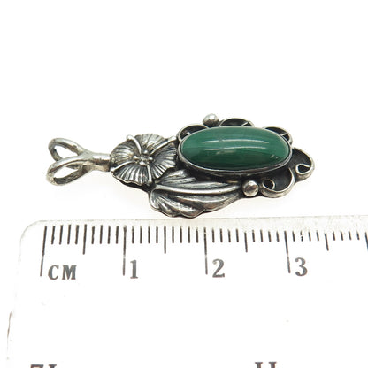 CAROL FELLEY Sterling Silver Vintage 1994 Real Malachite Floral Feather Pendant