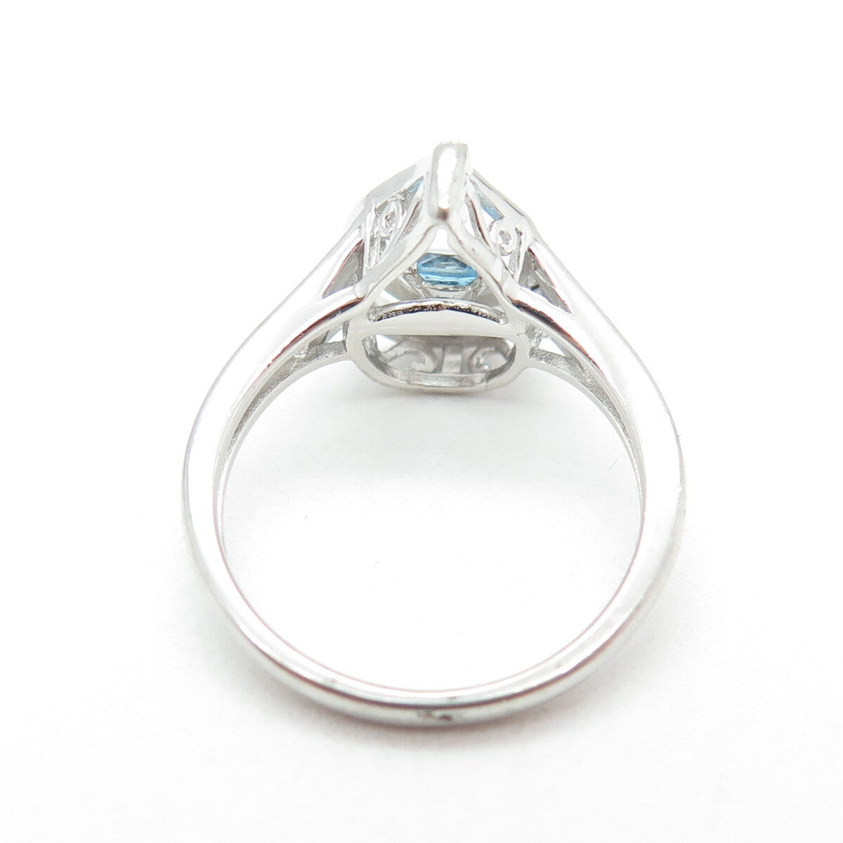 SAI Sterling Silver Real Round-Cut Diamond & Blue Topaz Teardrop Ring Size 6.75
