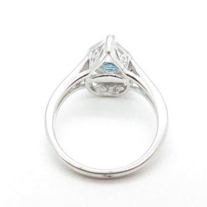 SAI Sterling Silver Real Round-Cut Diamond & Blue Topaz Teardrop Ring Size 6.75