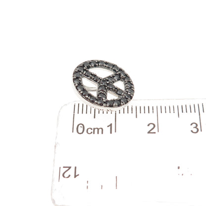 925 Sterling Silver Real Black Spinel Peace Symbol Mini Slide Charm Pendant