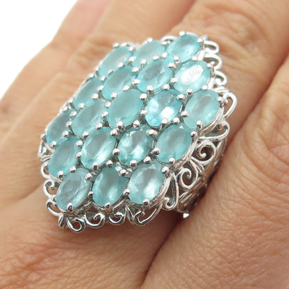 CHUCK CLEMENCY 925 Sterling Silver Real Aquamarine Cluster Ring Size 7