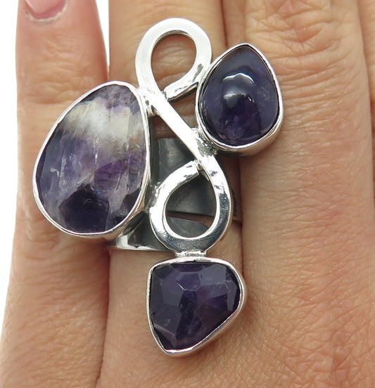 LAPIDARIO BARRERA 950 Silver Vintage Amethyst Modernist Adjustable Ring Size 7