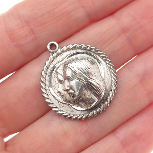 925 Sterling Silver Antique Art Deco Jesus Through Mary Religious Charm Pendant