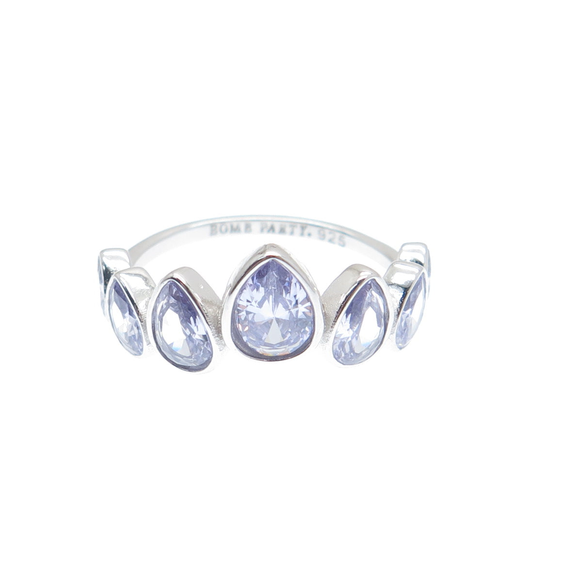 BOMB PARTY 925 Sterling Silver Real Pear-Cut Tanzanite Gemstone Ring Size 7.5