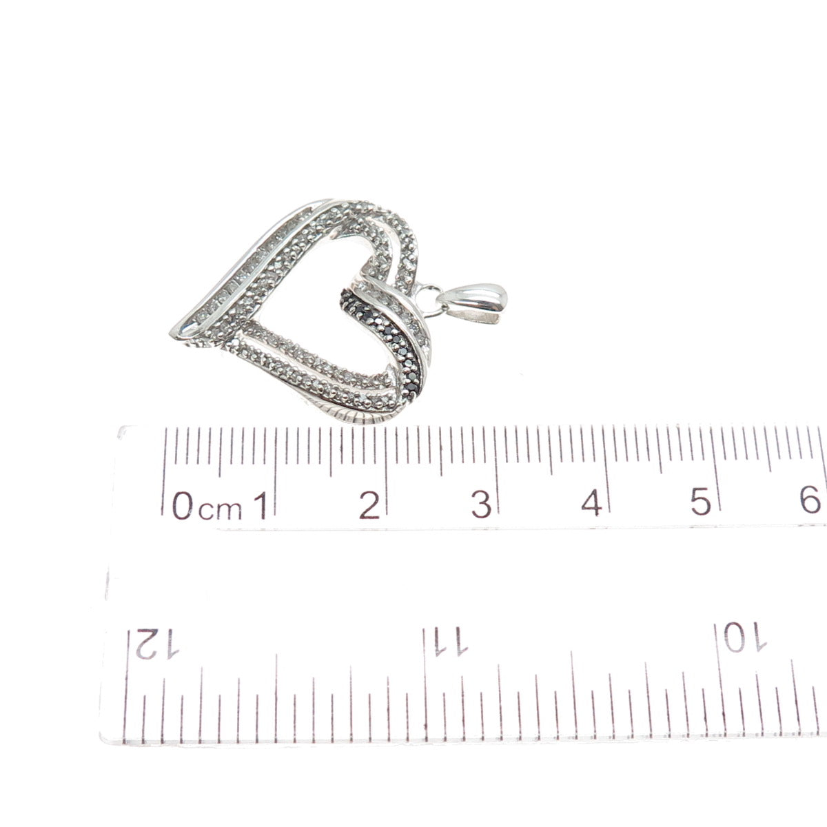 925 Sterling Silver Real Black & White Diamond Heart Charm Pendant