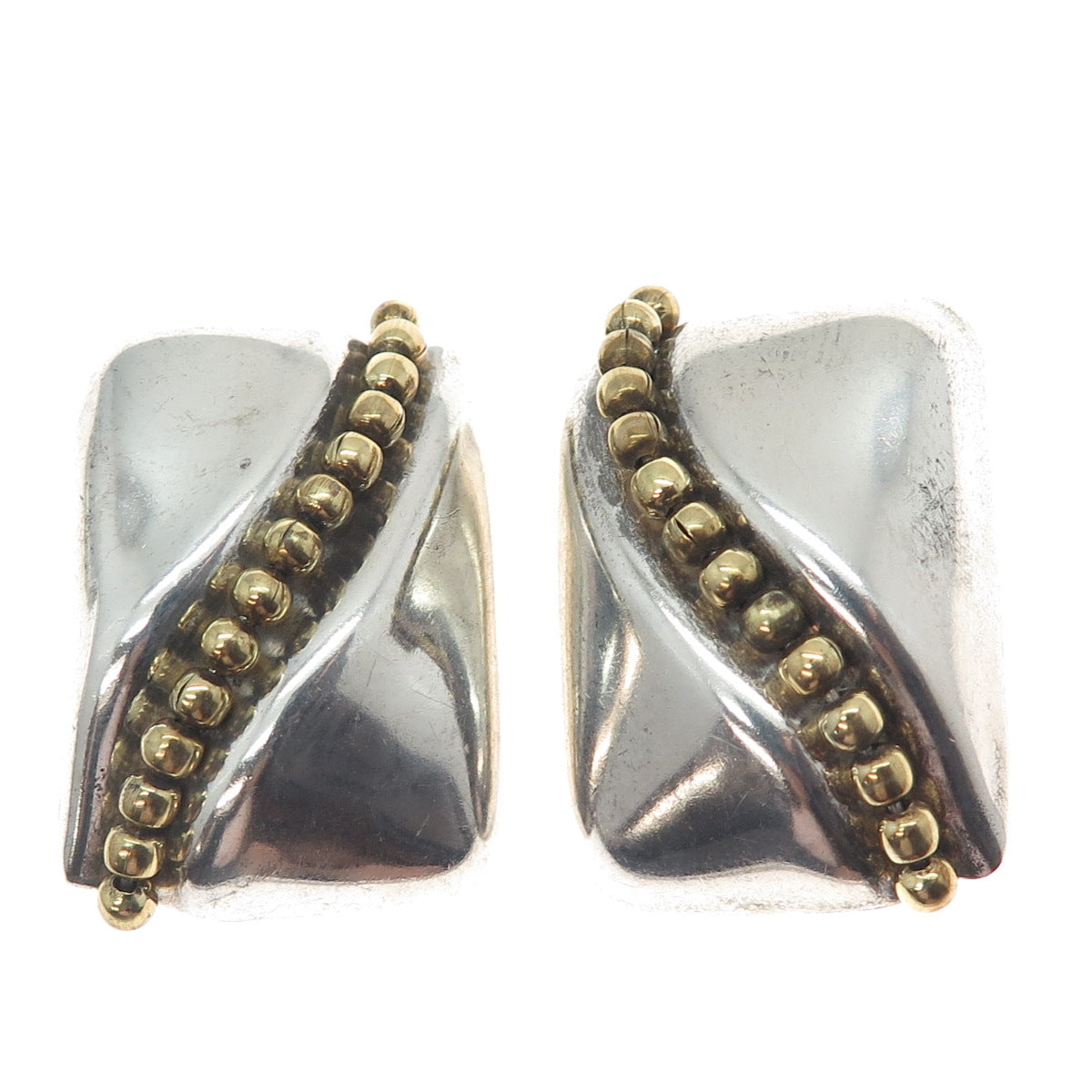 ORQUIDIA 950 Silver 2-Tone Vintage Mexico Modernist Beaded Clip On Earrings