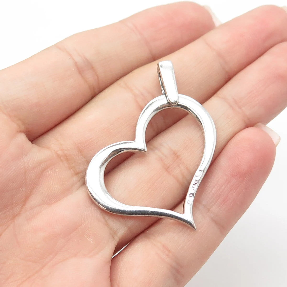 925S Sterling Silver Vintage Italy Open Heart Modernist Pendant