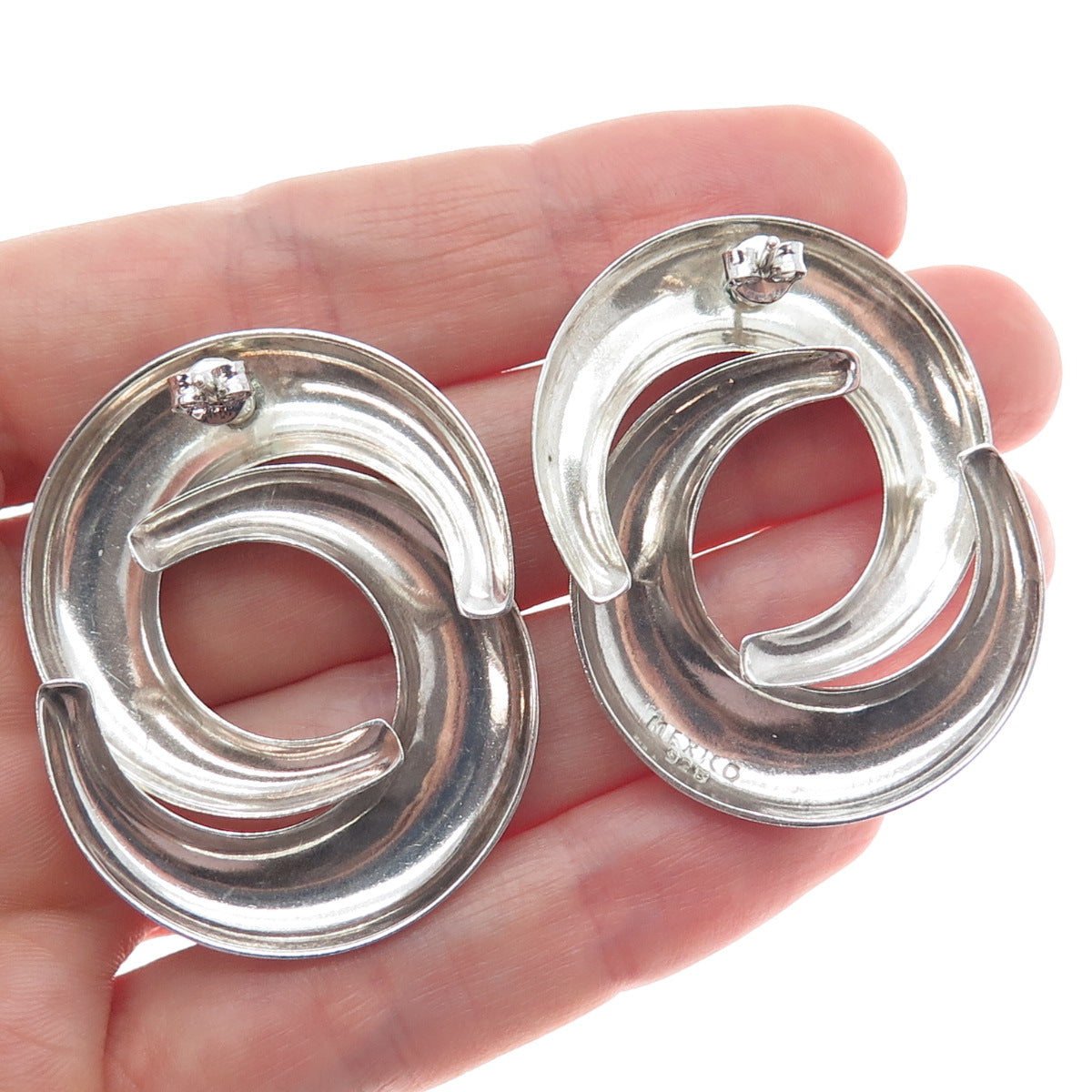 925 Sterling Silver Vintage Mexico Modernist Crescent Yin Yang Earrings