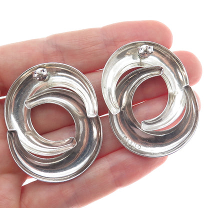 925 Sterling Silver Vintage Mexico Modernist Crescent Yin Yang Earrings