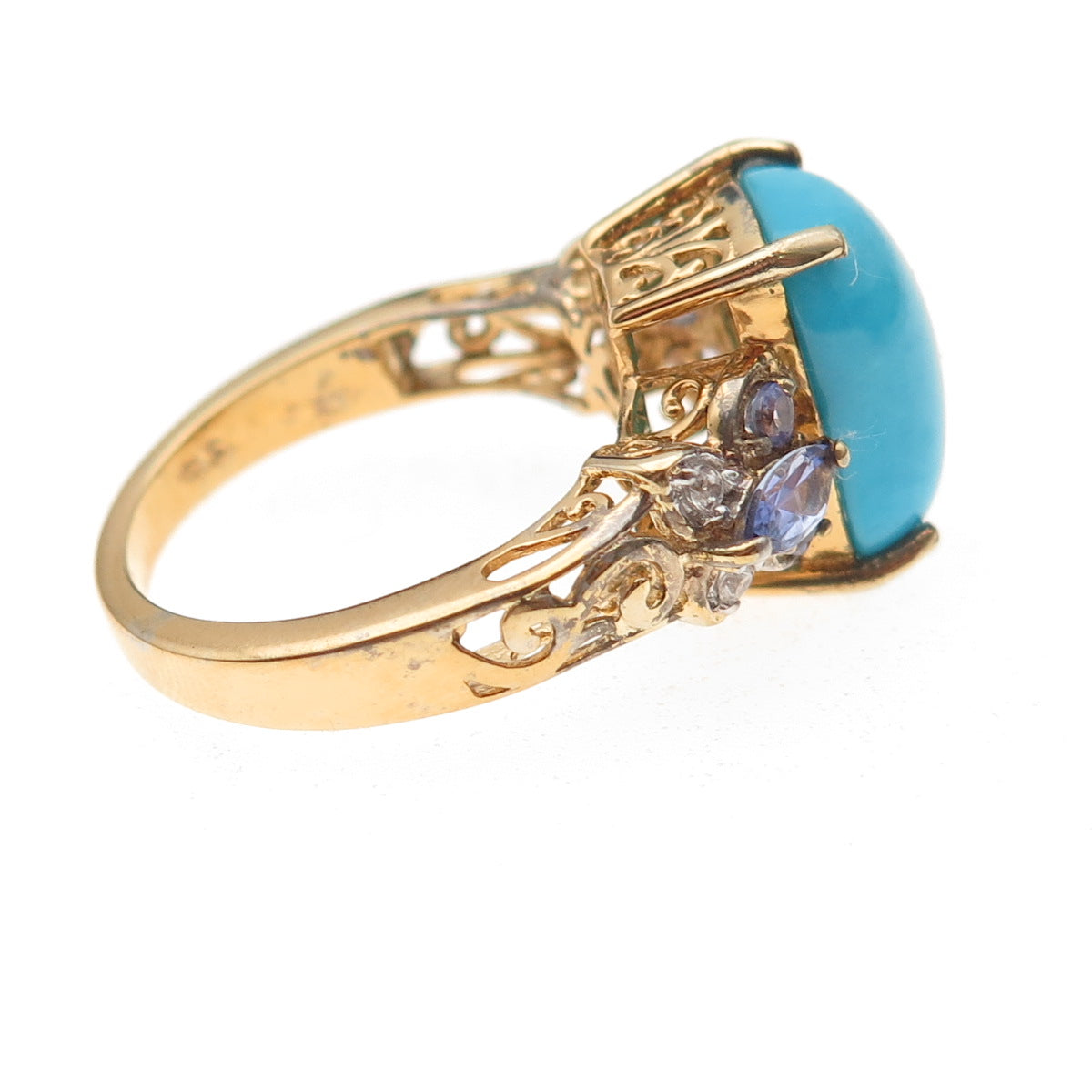 Chuck Clemency 925 Sterling Gold Plated Turquoise Tanzanite Topaz Ring Size 8.25