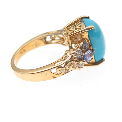 Chuck Clemency 925 Sterling Gold Plated Turquoise Tanzanite Topaz Ring Size 8.25