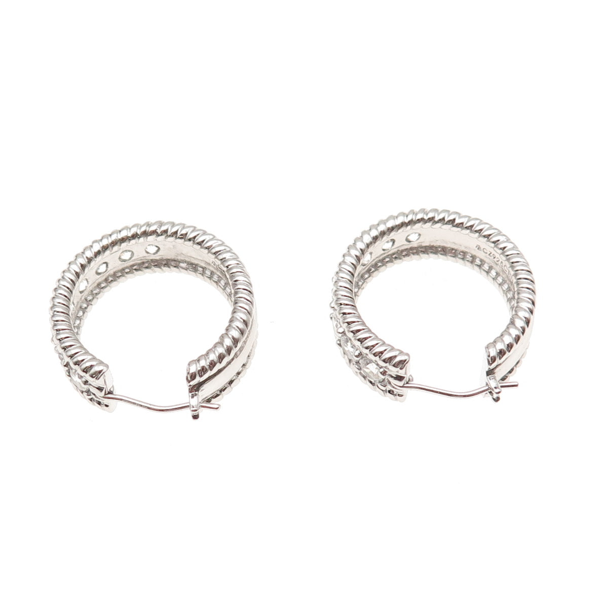 925 Sterling Silver Round-Cut C Z Hoop Earrings