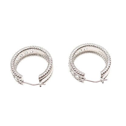 925 Sterling Silver Round-Cut C Z Hoop Earrings