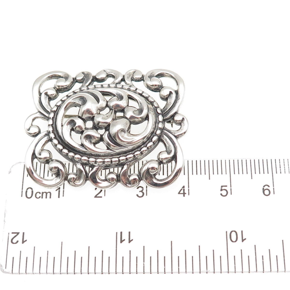 Danecraft 925 Sterling Silver Antique Art Deco Floral Scroll Oxidized Pin Brooch