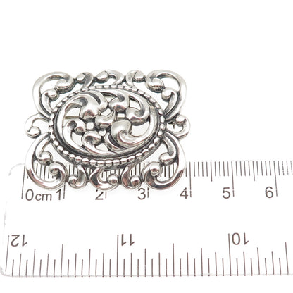 Danecraft 925 Sterling Silver Antique Art Deco Floral Scroll Oxidized Pin Brooch