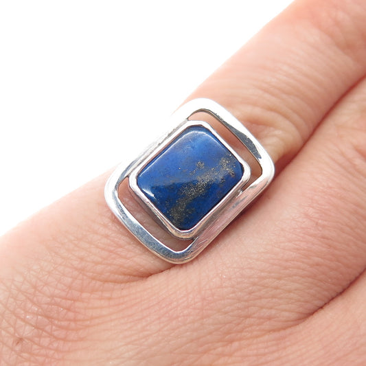 FELICE 925 Sterling Silver Vintage Real Lapis Lazuli Modernist Ring Size 5