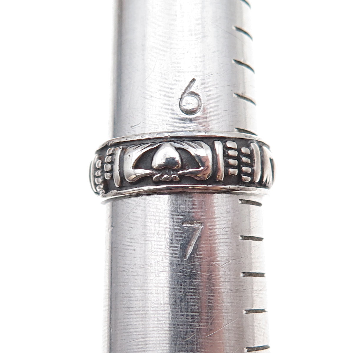 925 Sterling Silver Vintage Irish Claddagh Oxidized Band Ring Size 6.75