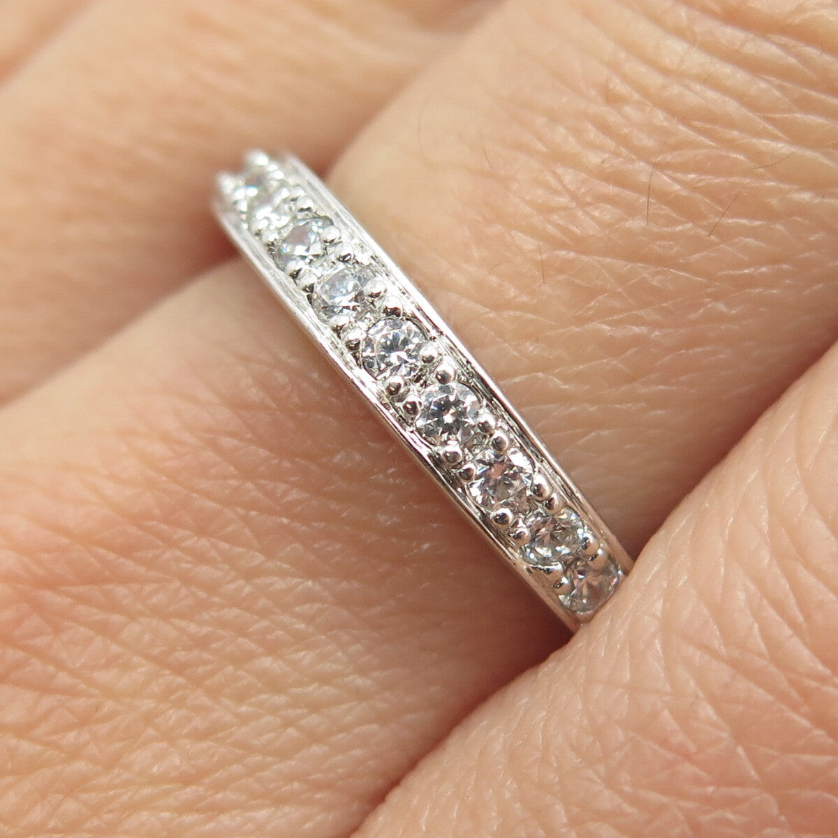 ROSS SIMONS 925 Sterling Silver Round-Cut C Z Half Eternity Band Ring Size 9