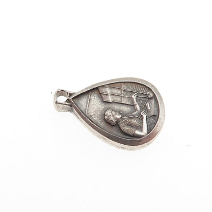 925 Sterling Silver Vintage Attendance Oxidized Mini Charm Pendant
