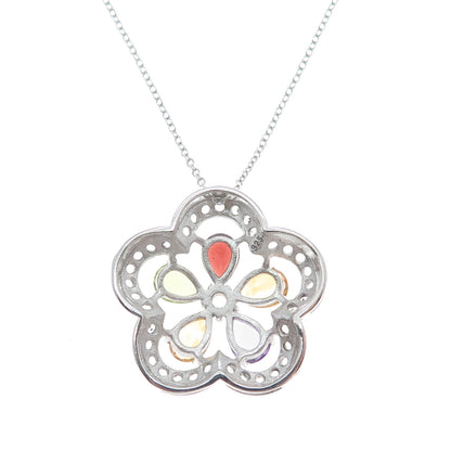 925 Sterling Silver Topaz Garnet Amethyst Citrine Peridot Flower Necklace 16-18"