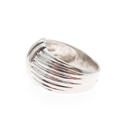 925 Sterling Silver Vintage Modernist Ribbed Ring Size 7.25