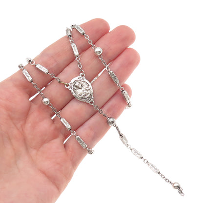 925 Sterling Antique Art Deco Jesus Sacred Heart Religious Rosary Chain 32"