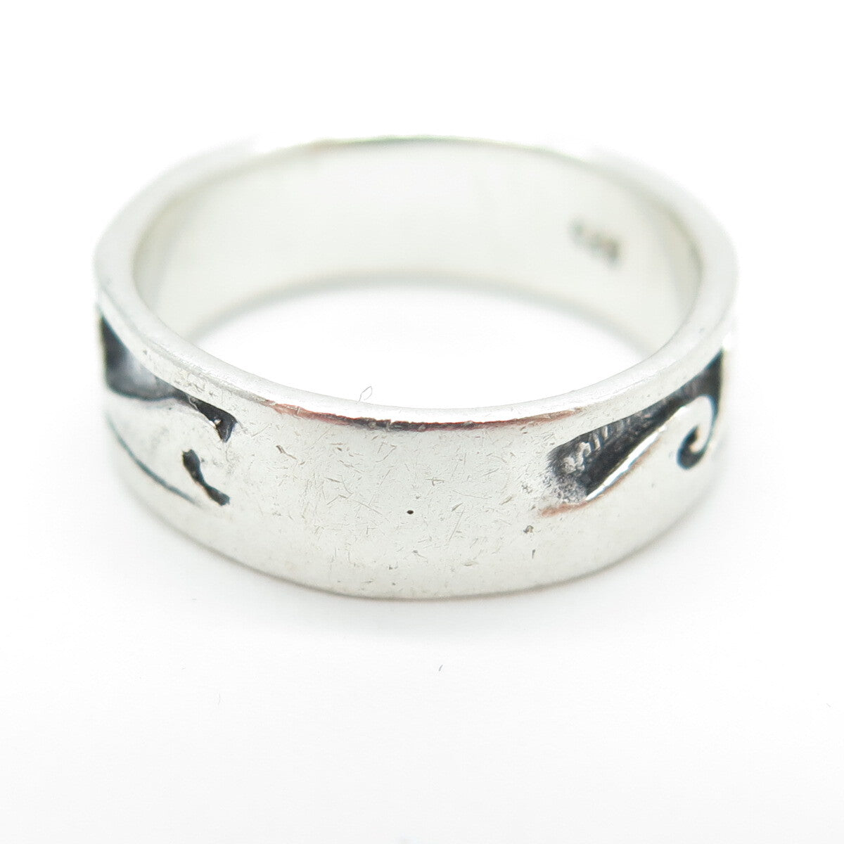 925 Sterling Silver Vintage Water Pattern Band Ring Size 5.75
