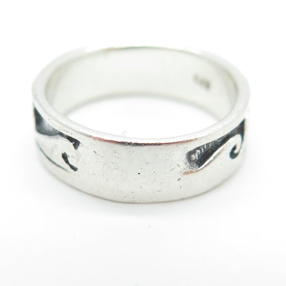 925 Sterling Silver Vintage Water Pattern Band Ring Size 5.75