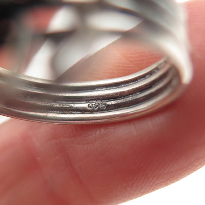 925 Sterling Silver Vintage Real Rhodolite Swirl Flower Oxidized Ring Size 8.25
