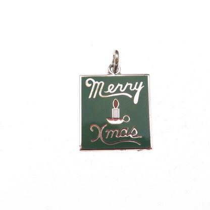 Wells 925 Sterling Silver Vintage Enamel Merry Christmas Charm Pendant