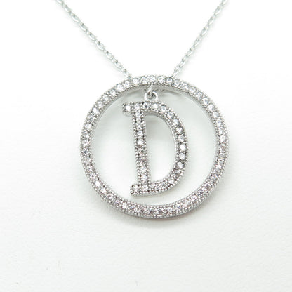 925 Sterling Silver Round-Cut C Z Letter "D" Initial Cable Chain Necklace 16-18"