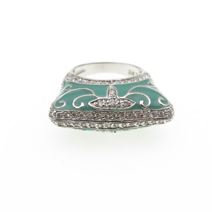 ANNIKA WITT 925 Sterling Silver Enamel Round-Cut C Z Modernist Ring Size 7