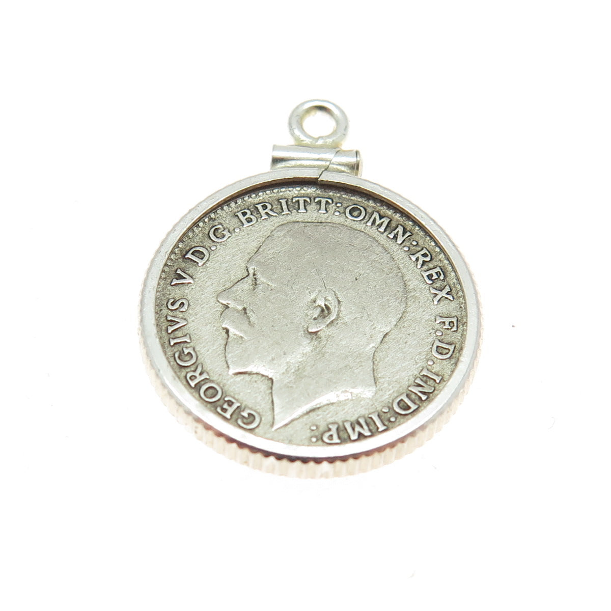 925 Sterling Silver Antique 1922 "3 Pence King George V" Coin Pendant