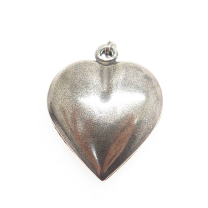 925 Sterling Silver Vintage Puffy Heart Oxidized Charm Pendant