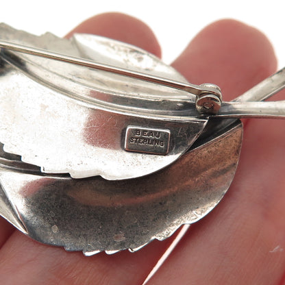 Beau 925 Sterling Silver Vintage Floral Leaf Oxidized Pin Brooch