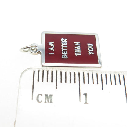 925 Sterling Silver Red Enamel "I Am Better Than You" Minimalist Charm Pendant