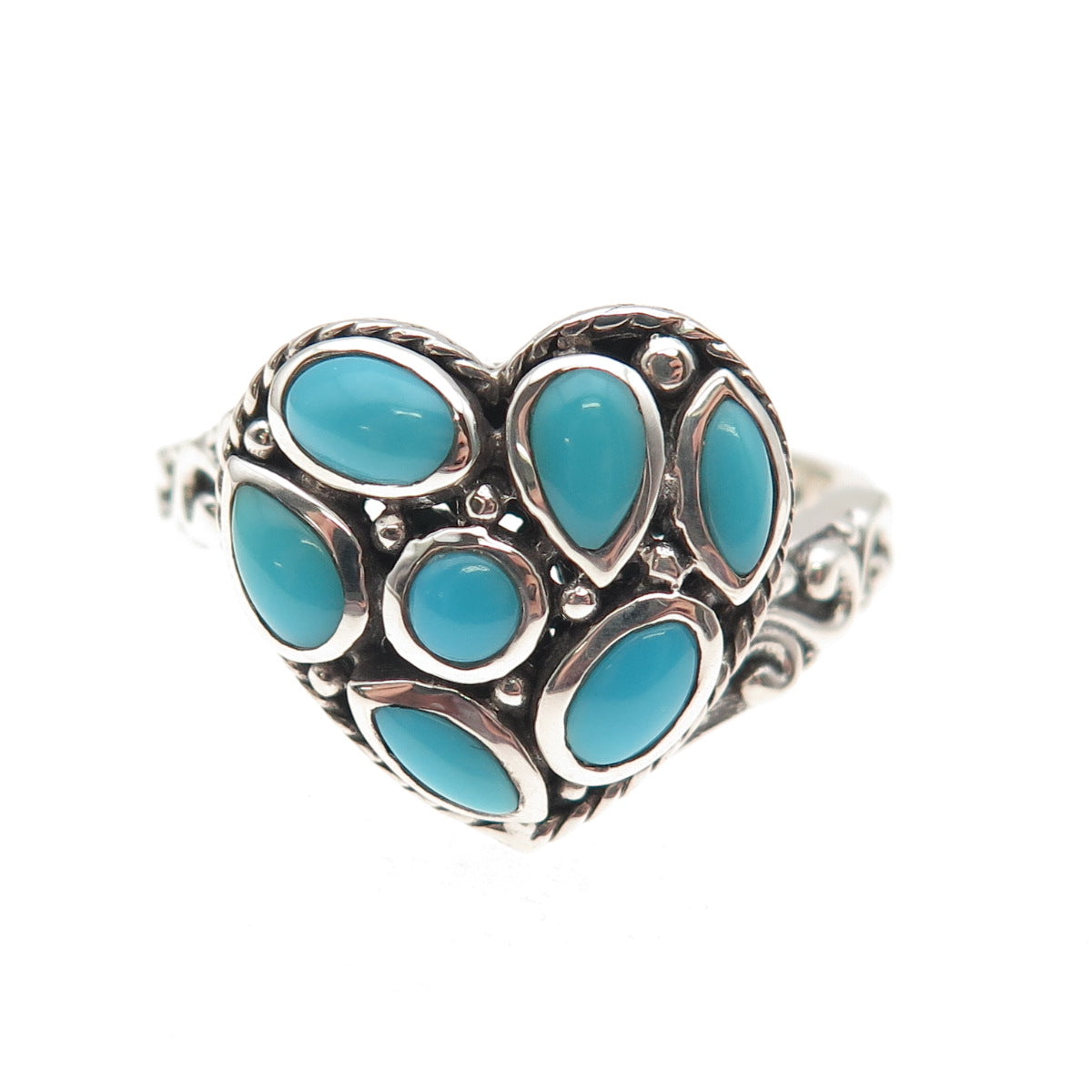 Samuel Benham 925 Sterling Silver Vintage Real Turquoise Heart Ring Size 10.25