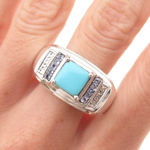 Chuck Clemency 925 Sterling Silver Real Turquoise & Tanzanite Ring Size 14