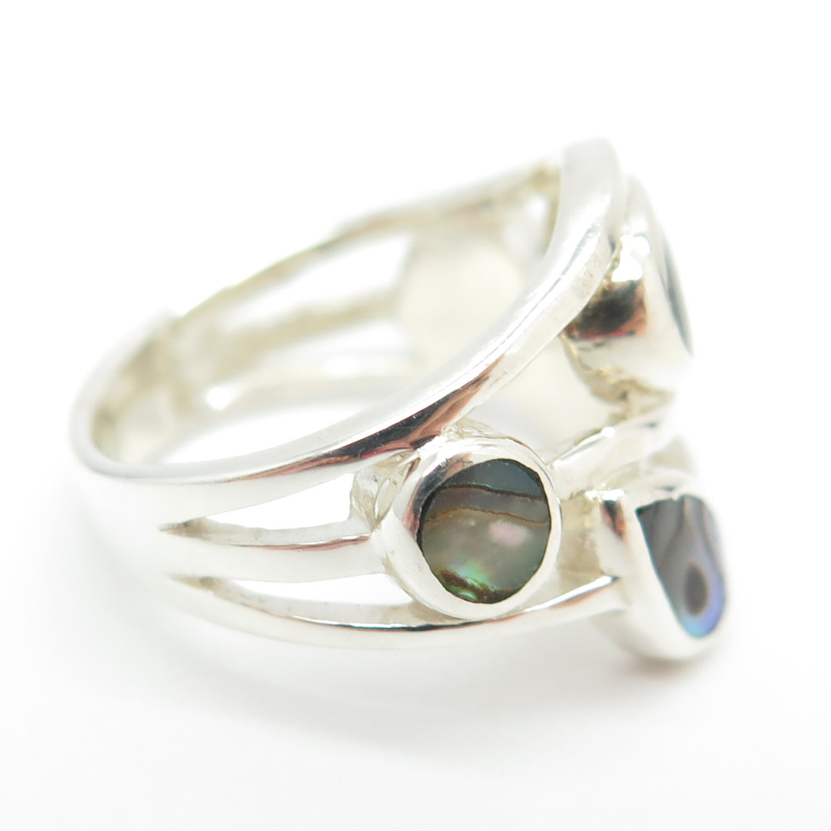 925 Sterling Silver Real Abalone Shell Modernist Ring Size 5.75