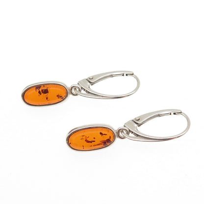 TOM 925 Sterling Silver Vintage Real Amber Modernist Dangle Earrings