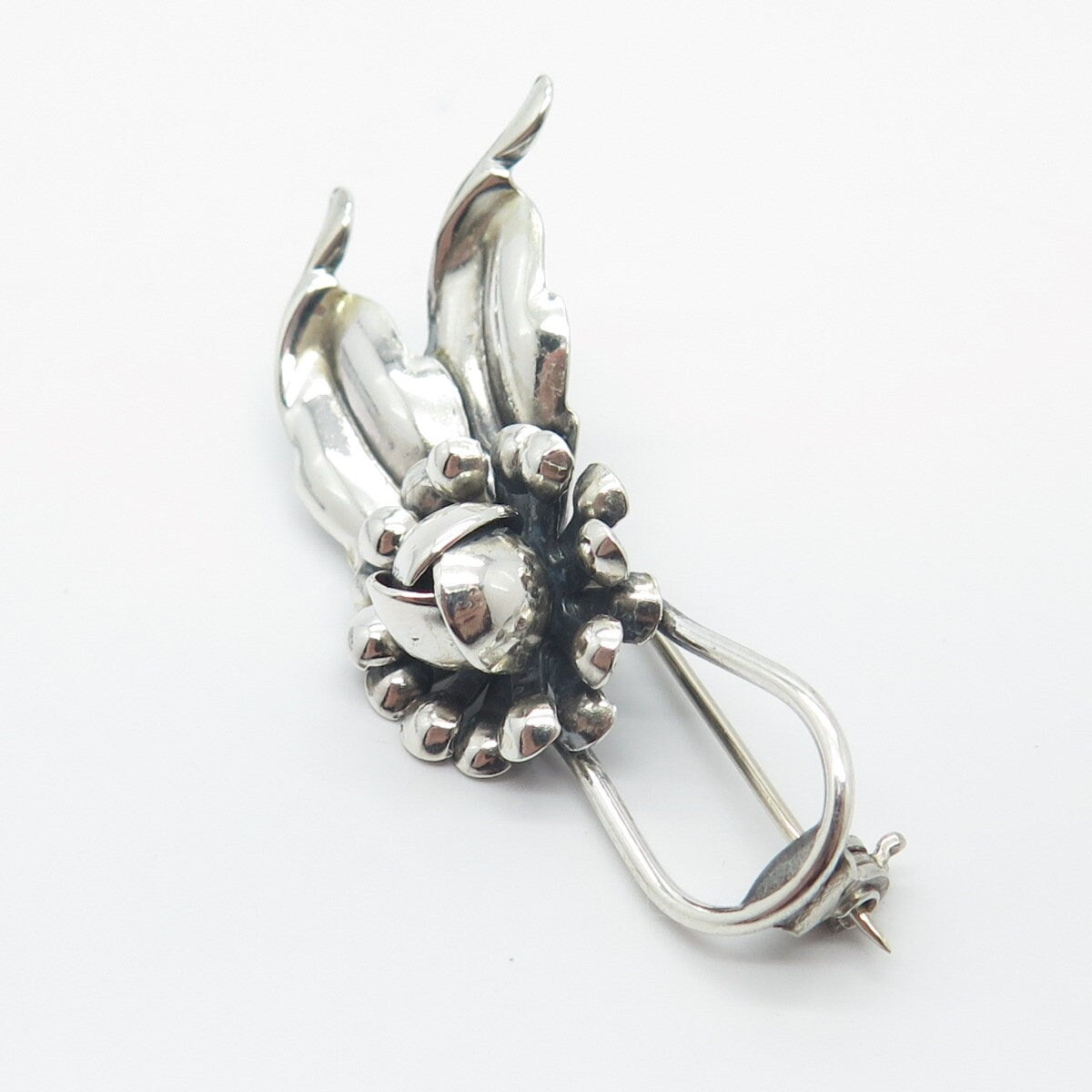 925 Sterling Silver Vintage Floral Leaf Pin Brooch
