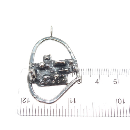 925 Sterling Silver Vintage Modernist Nugget Oxidized Pendant