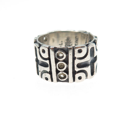 925 Sterling Silver Vintage Mexico Cross Oxidized Wide Band Ring Size 6.75