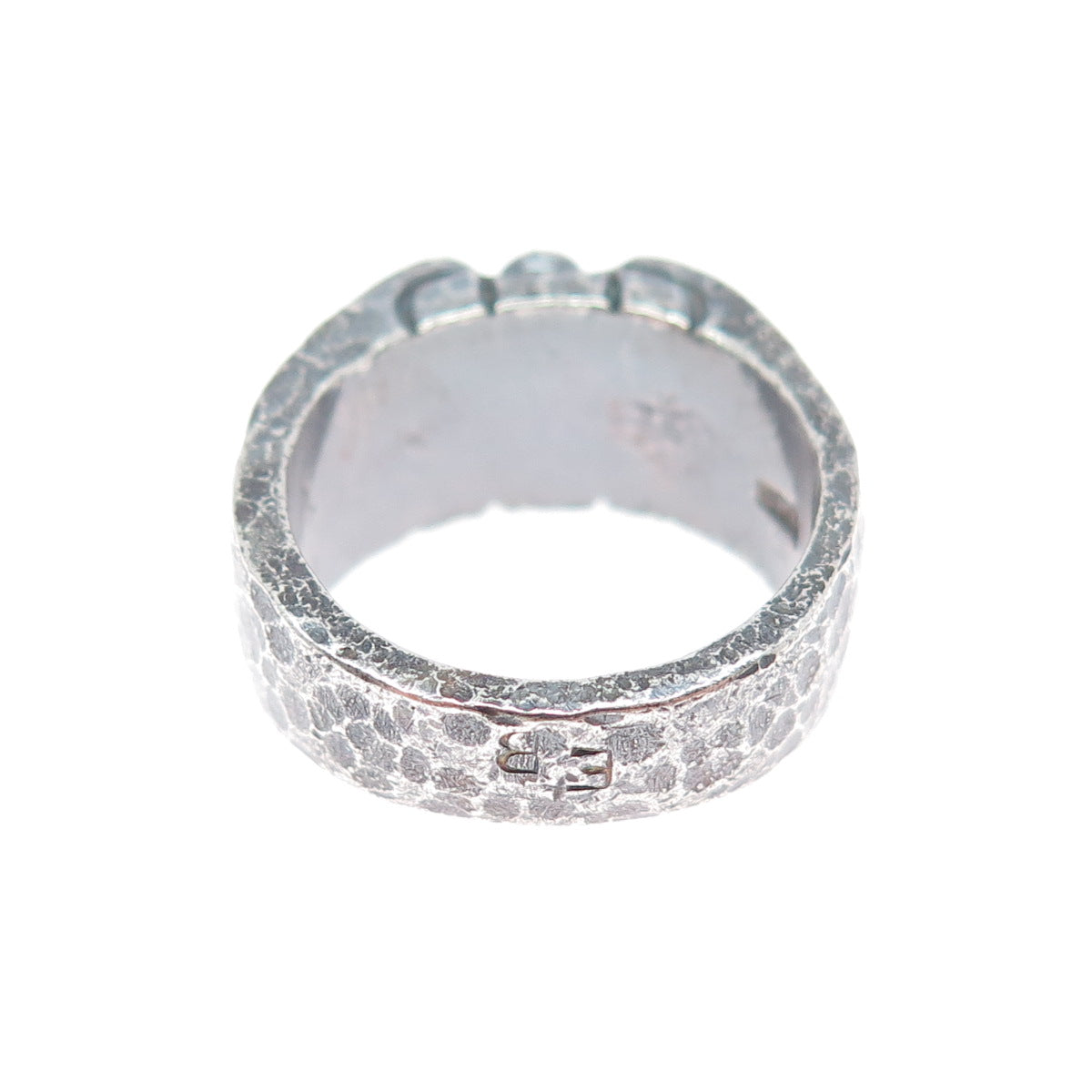 925 Sterling Silver Vintage Modernist Hammered Ball Beaded Oxidized Ring Size 6