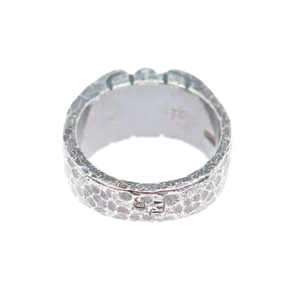 925 Sterling Silver Vintage Modernist Hammered Ball Beaded Oxidized Ring Size 6