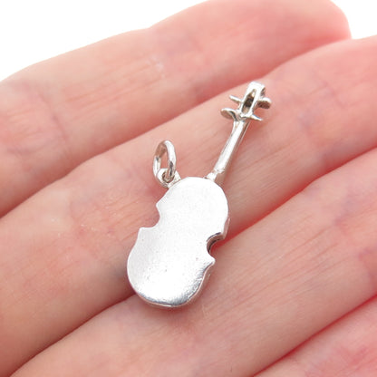 925 Sterling Silver Vintage Violin Music Instrument 3D Charm Pendant