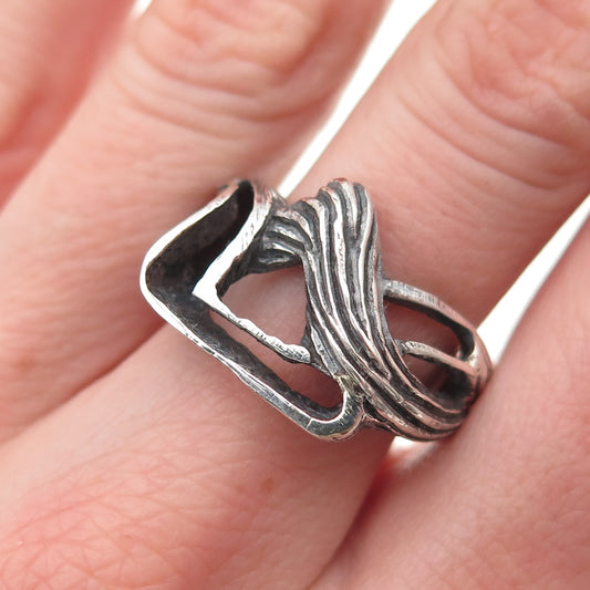 925 Sterling Silver Vintage MM Artisan Modernist Oxidized Ring Size 7