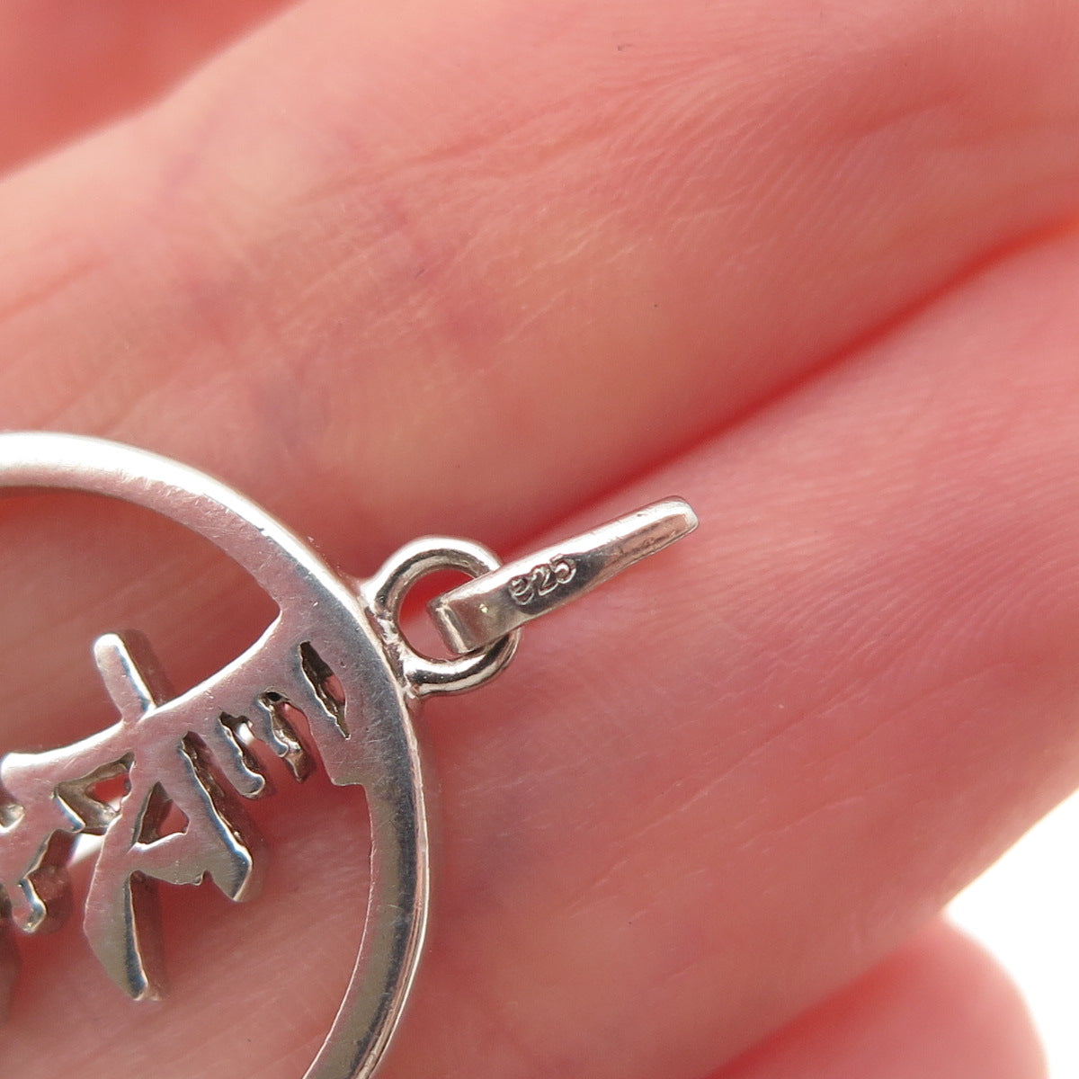 925 Sterling Silver Vintage Longevity Chinese Character Charm Pendant